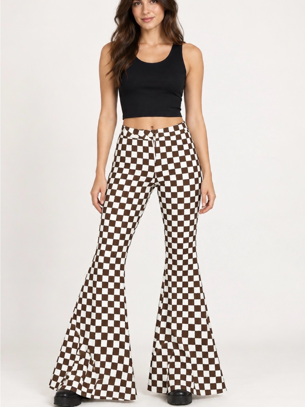 Forever 21 Brown & White Checkerboard Flared Kids Leggings